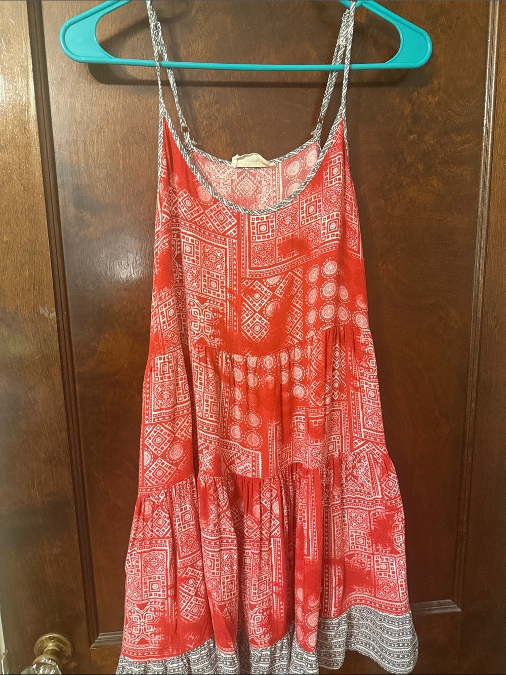 Ocean Drive Red Printed Tiered Mini Dress